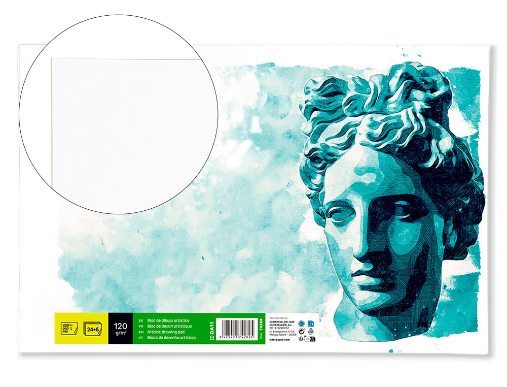 BLOC DIBUJO LIDERPAPEL ARTISTICO ENCOLADO 297X420 MM 30 HOJAS 120G/M2 SIN RECUADRO