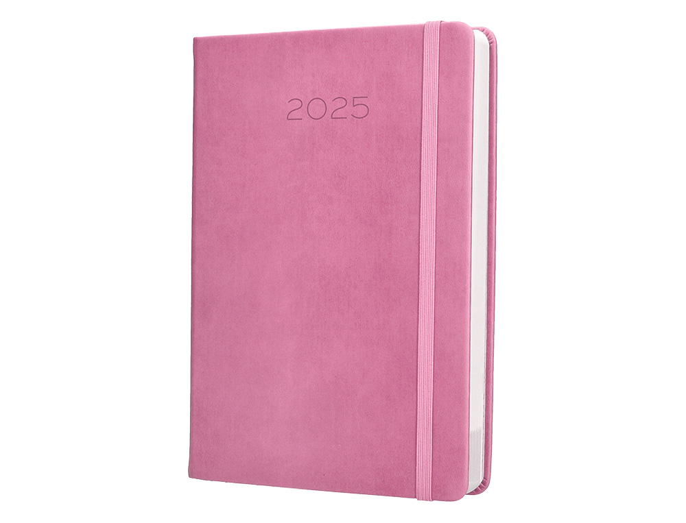 AGENDA ENCUADERNADA LIDERPAPEL MYKONOS A5 2025 DIA PAGINA COLOR ROSA PAPEL 70 GR