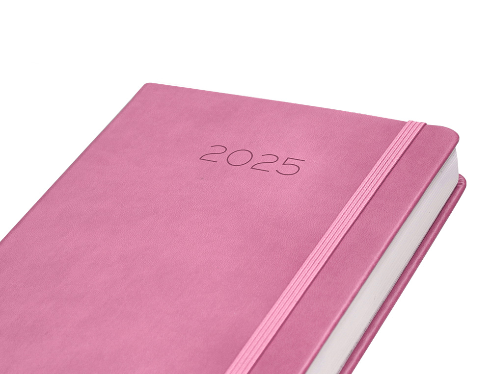 AGENDA ENCUADERNADA LIDERPAPEL MYKONOS A5 2025 DIA PAGINA COLOR ROSA PAPEL 70 GR